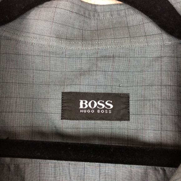 Hugo Boss Blue Plaid Button Down Mens Shirt 17 1/2 Casual Long Sleeve - Picture 6 of 7